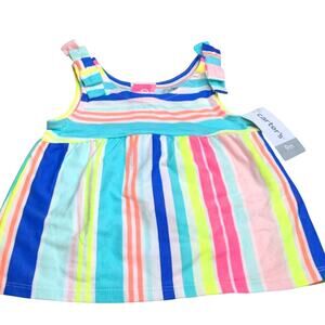 CARTER'S Striped Neon Sleeveless Bow Dress 6-9 months NEW Summer